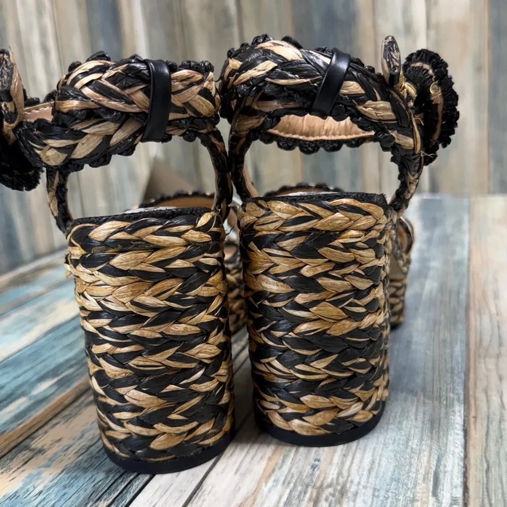 ⭐️Sam Edelman Iliana platform sandals woven raffia design chunky block heel sz 6
